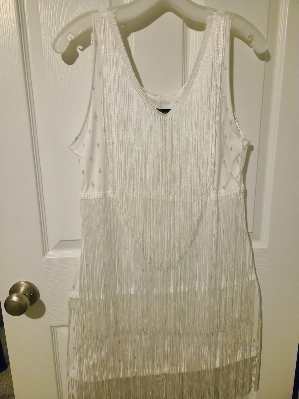 Sleeveless White Fringe Shift Dress